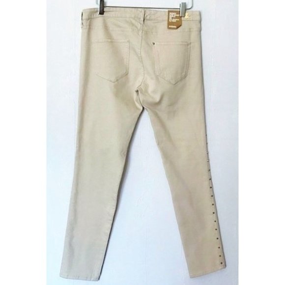 H&M LOW RISE SKINNY ANKLE JEANS BEIGE GOLD STUDDED LEGS SZ 33 NWT - Picture 10 of 10